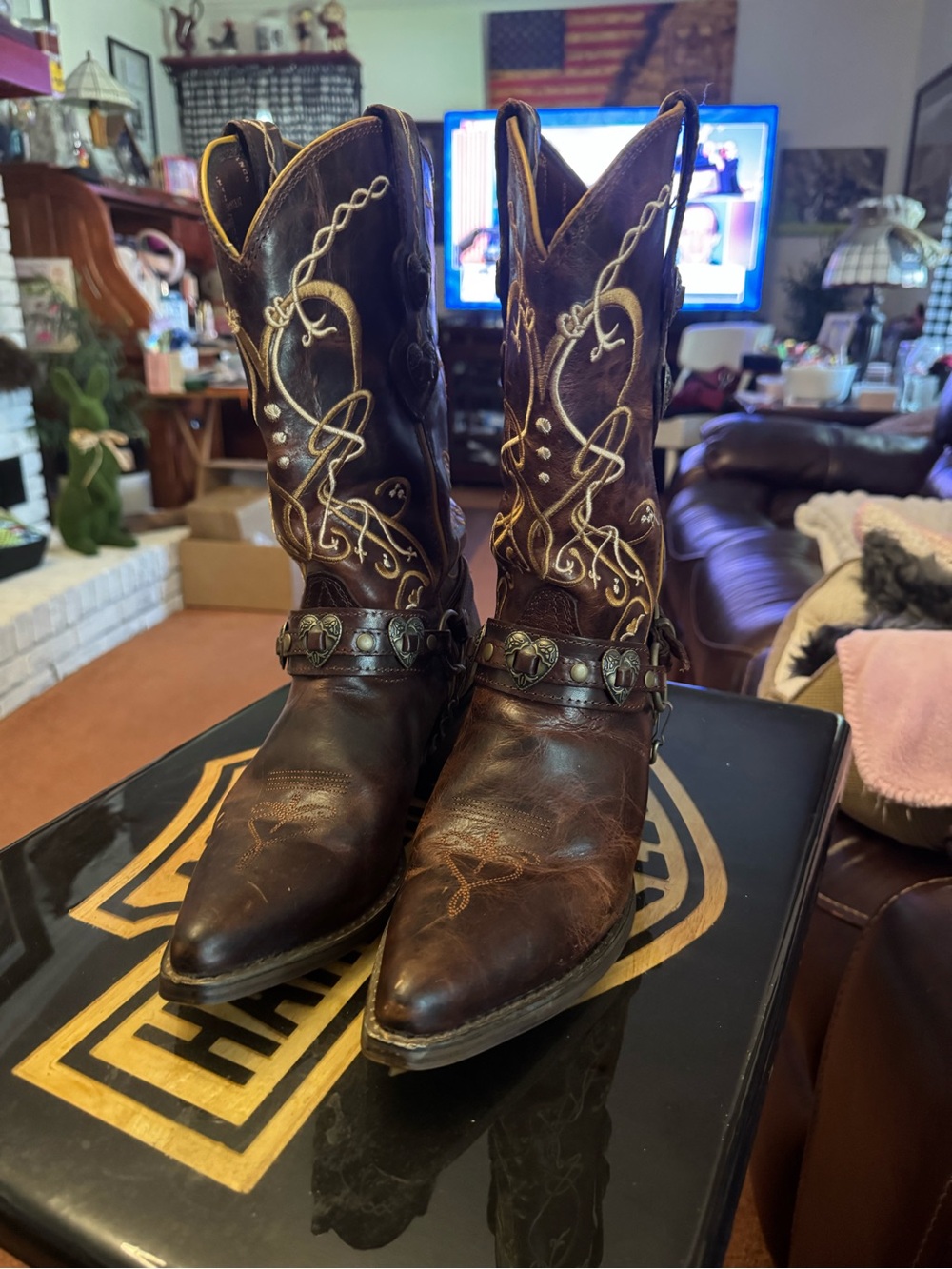 Durango Brown Embroidered Western Cowgirl Boots with Harness Strap
